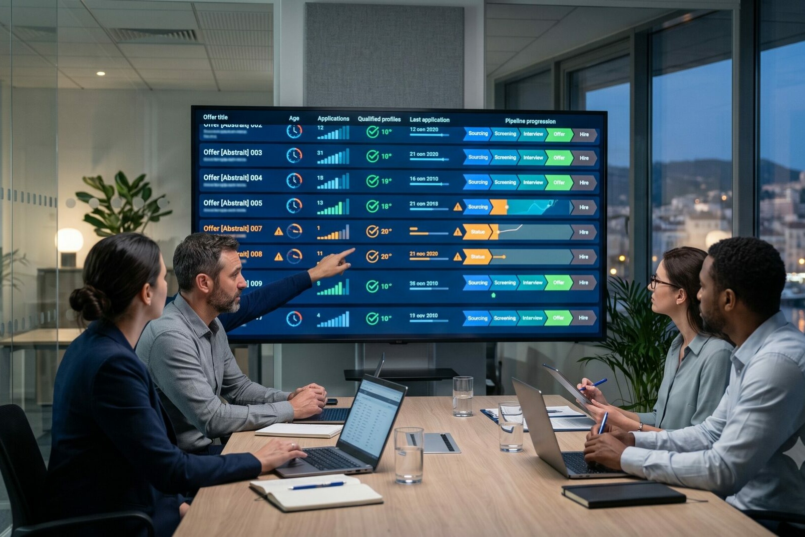 Dashboard identifiant les offres actives qui reçoivent peu de candidatures ou dont le pipeline ralentit.