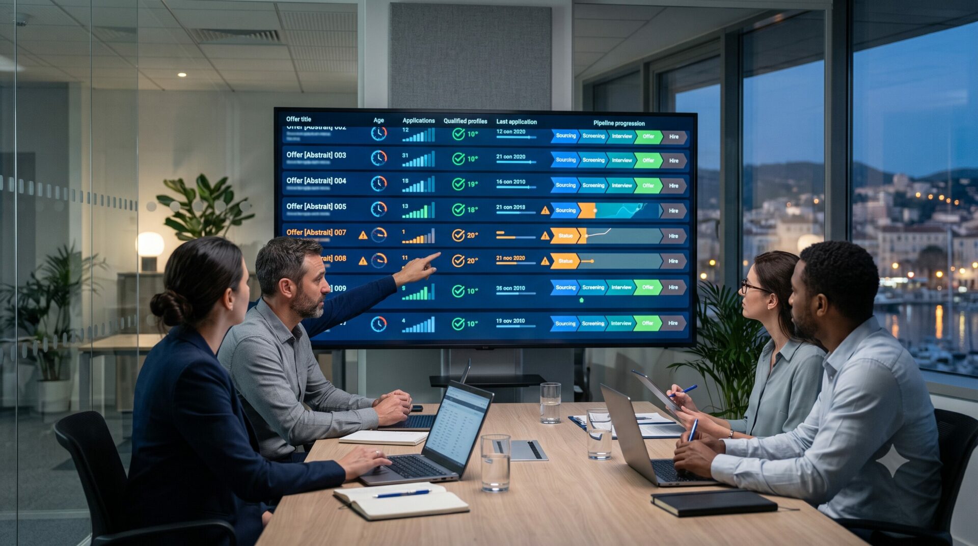 Dashboard identifiant les offres actives qui reçoivent peu de candidatures ou dont le pipeline ralentit.