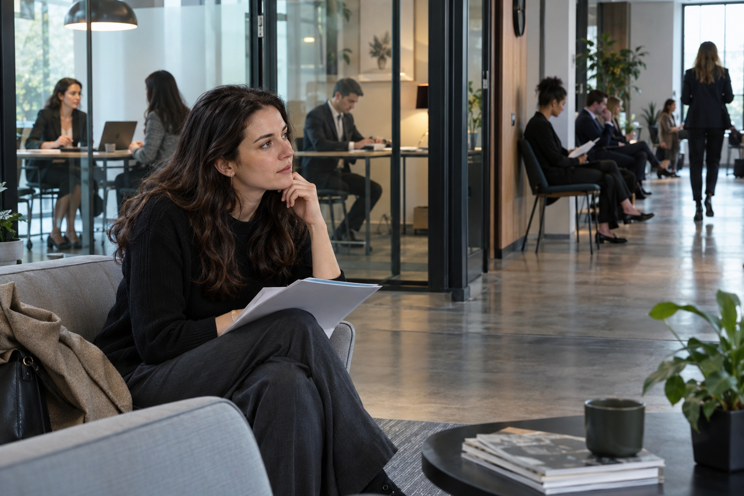Candidat observant l'enchaînement des étapes d'un processus de recrutement, entre entretiens répétés et temps d'attente.