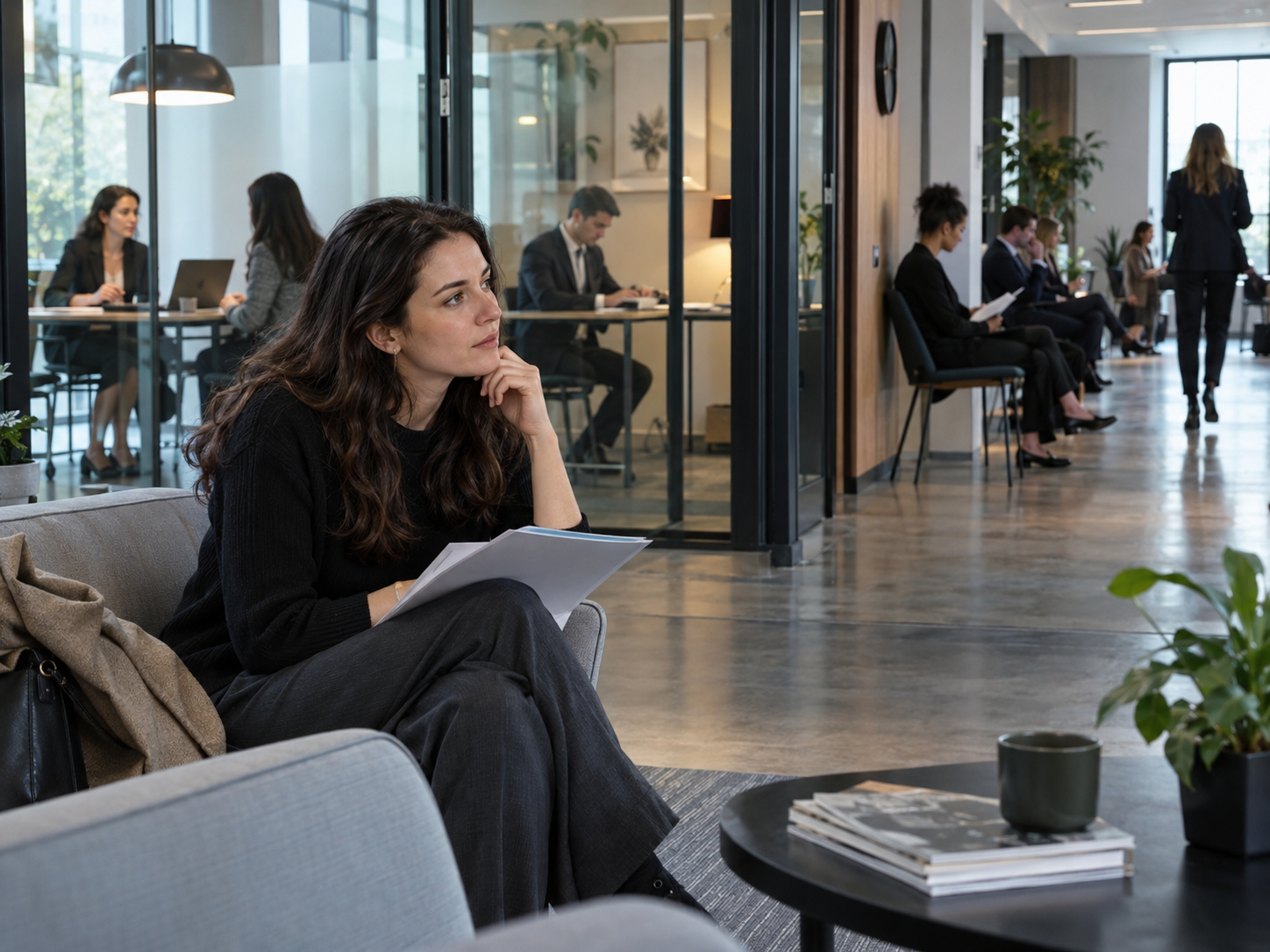 Candidat observant l'enchaînement des étapes d'un processus de recrutement, entre entretiens répétés et temps d'attente.